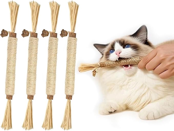 Natural Silvervine Sticks Cat Toys, Catmint Silvervine Blend Sticks, Catnip Kittens Chew Toys Teeth Cleaning (4 Pack)