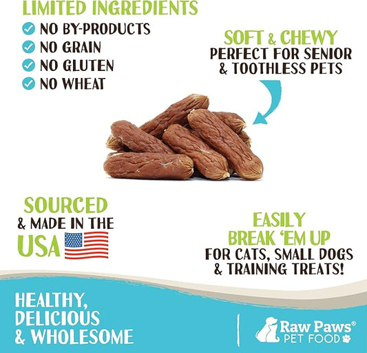 Raw Paws Grain-Free Soft Sausage Treats for Dogs & Cats - Beef Recipe, 6-oz - Made in USA - Great for Training Puppies or as a Reward - Beef Jerky for Dogs - Soft Cat Treats