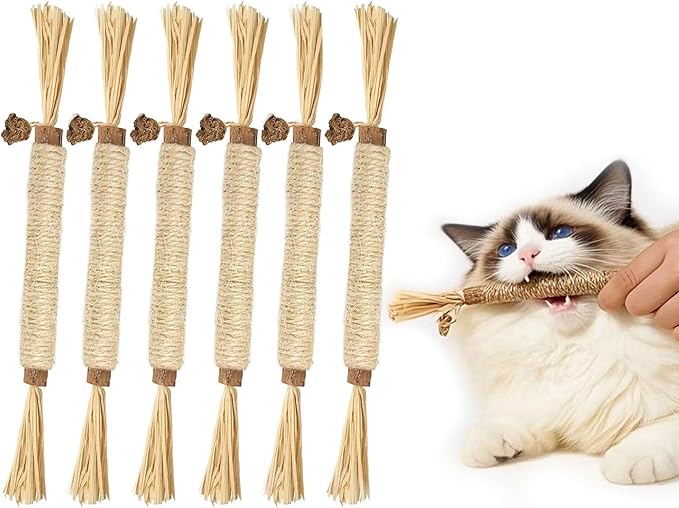 Natural Silvervine Sticks Cat Toys, Catmint Silvervine Blend Sticks, Catnip Kittens Chew Toys Teeth Cleaning (6 Pack)