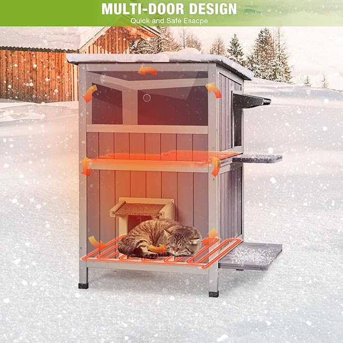 GUTINNEEN Heated Outdoor Cat House with Insulated Liner for Winter Insulated Feral Cat Shelter Waterproof Grade for Outdoor and Indoor Use,2-Story