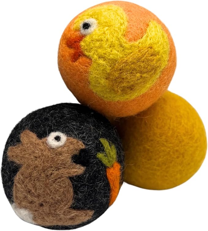 Hustle & Blush Wool Felt Balls 3 Pack Love Ewe Pet Supplies - 2in Cat Toys 100% New Zealand Wool, Handmade Colorful Balls for Cats - Duck and Bunny
