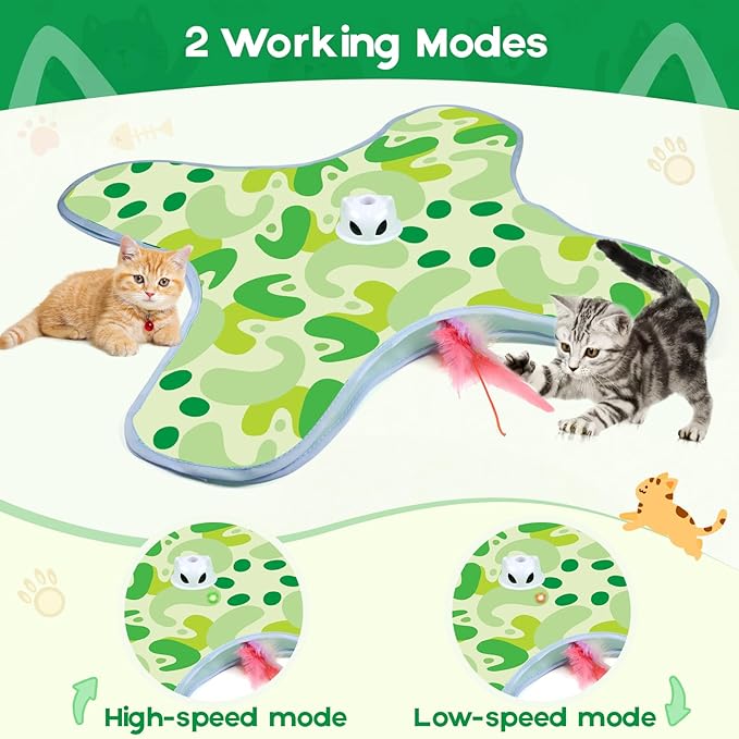 VIWIK Interactive Cat Toys for Indoor Cats, Hide and Seek Moving Feather Toy for Bored Adult Cats with Suction Cup & Cover, Automatic Kitten Wand Toy, Cat Enrichment Toys for All Breeds Green
