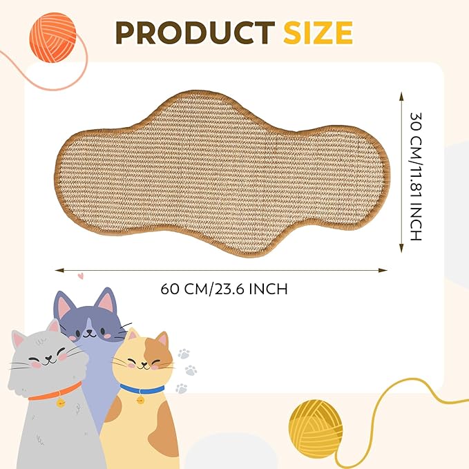Sisal Cat Scratcher Mat with Sticky Tapes, 23.6" x 11.8" Cat Scratching Carpet for Indoor Cats, Horizontal Cat Scratcher for Cat House, Scratching Posts, and Couch Protection(Cactus)