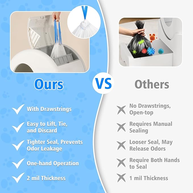 120 Count Self-Cleaning Cat Litter Box Liners for MW-SC01/MW-SC02/MW-LR01, Drawstring Heavy Duty Waste Bags, Leak-Proof Disposable Trash Bags - 18" x 12.6"