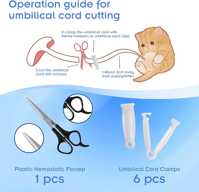 Puppy Kitten Whelping Kit,Birthing Supplies for Newborn Puppies and Kittens for Keeping Kitten Dogs Cats Feeding Sets Supplies Includes Whelping Collars Record