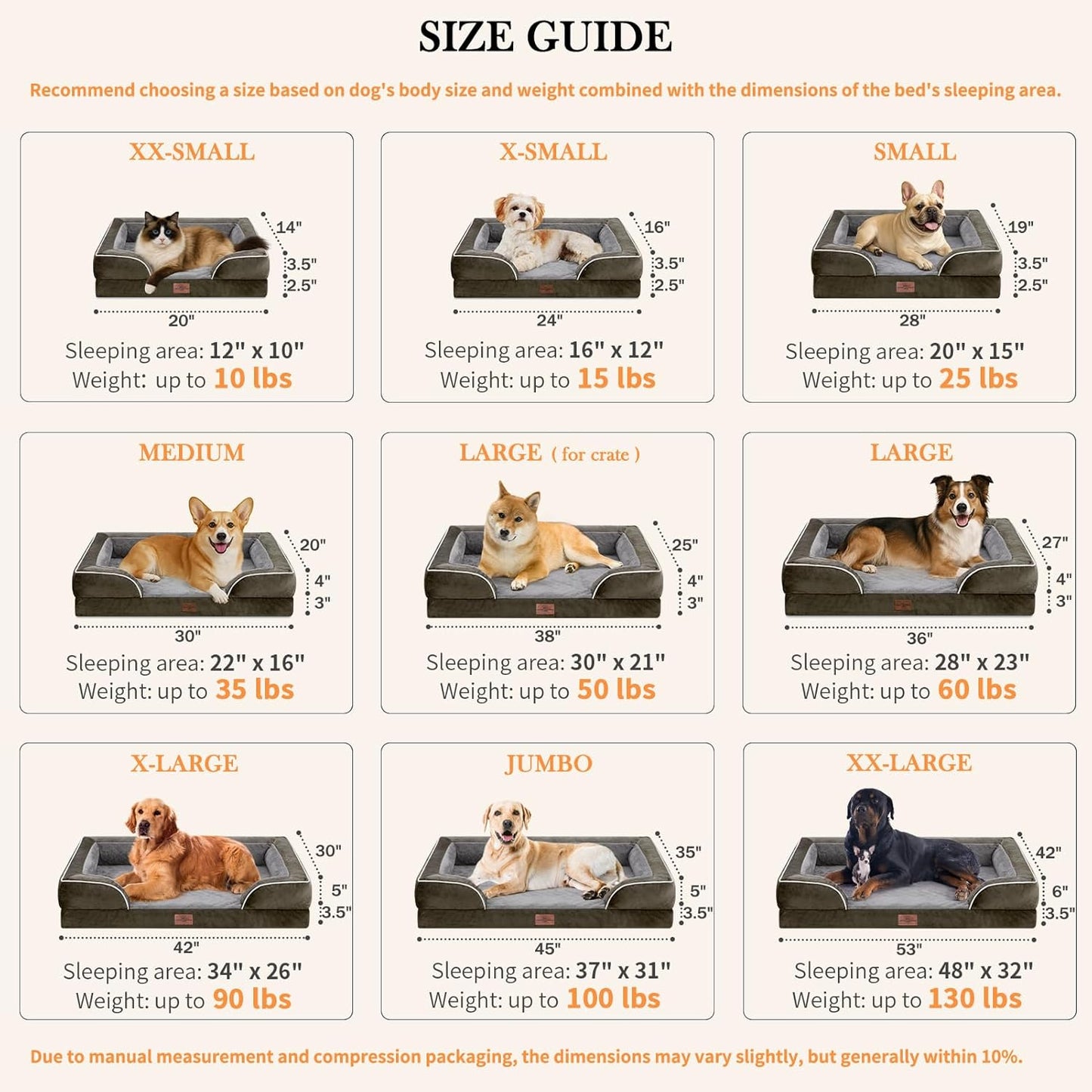 Comfort Expression XXL Orthopedic Dog Bed for Extra Large Dogs, Waterproof Orthopedic Foam Dogs Beds, Washable Dog Sofa Bed with Non-Slip Bottom & Removable Cover(XX-Large,Dark Green)