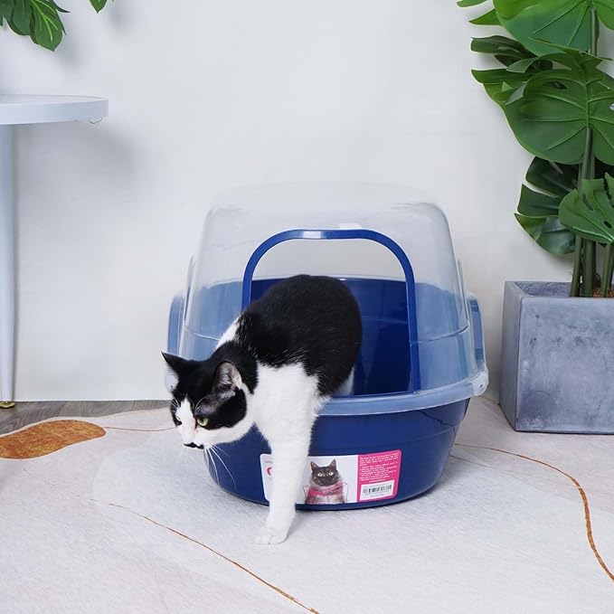 petphabet Covered Litter Box, Jumbo Hooded Cat Litter Box Holds Up to Two Small Cats Simultaneously,Extra Large (Navy Blue)…