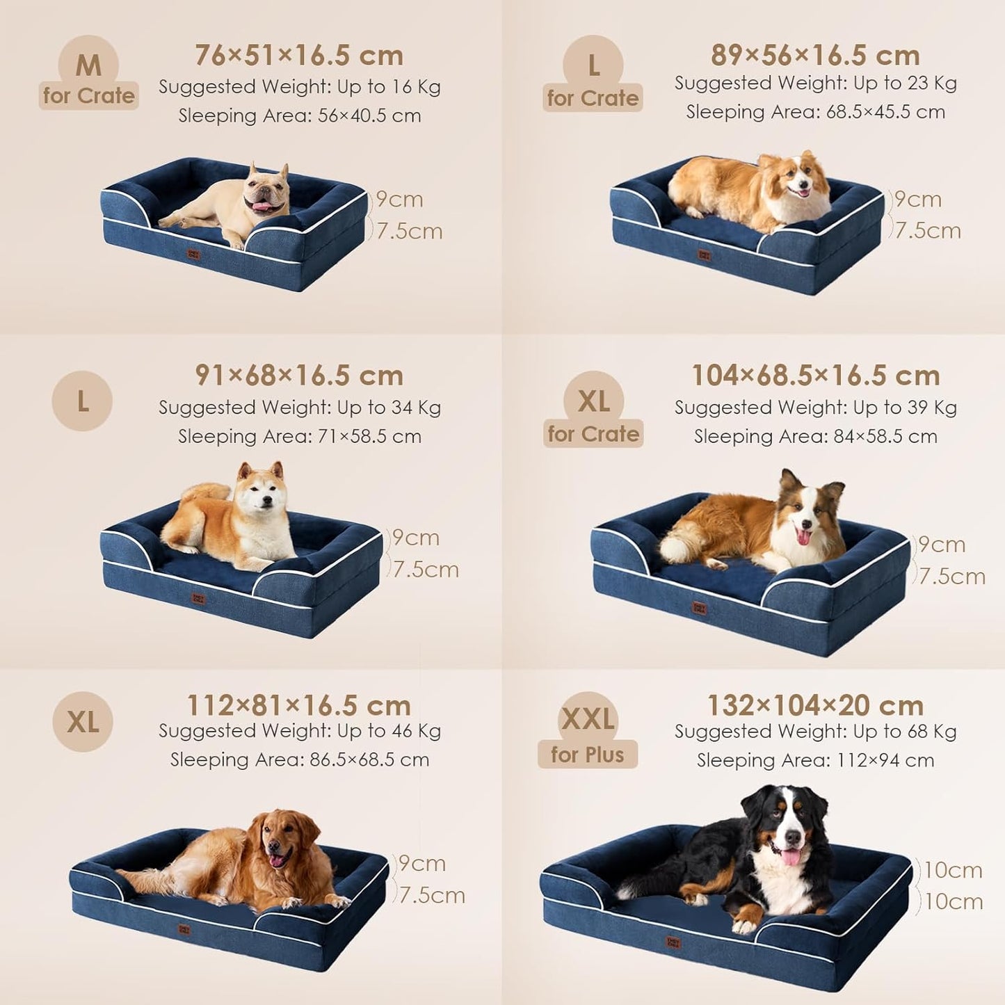 EHEYCIGA Orthopedic Dog Bed for Medium Dogs, Waterproof Memory Foam Medium Dog Beds with Sides, Non-Slip Bottom and Egg-Crate Foam Pet Couch Bed with Washable Removable Cover, Navy