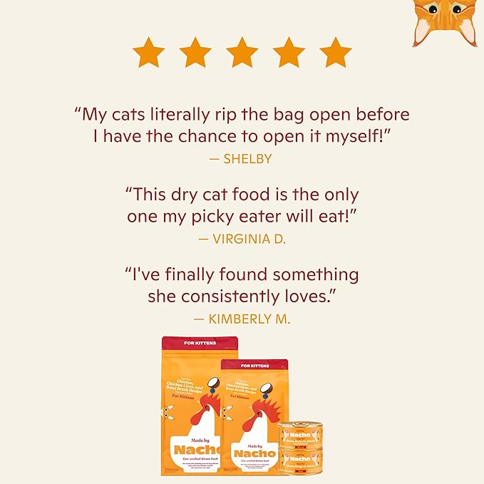 Made by Nacho Kitten Dry Kibble Infused with Bone Broth, Healthy High Protein Cat Food, Cage-Free Chicken and Chicken Liver, 2lb Bag