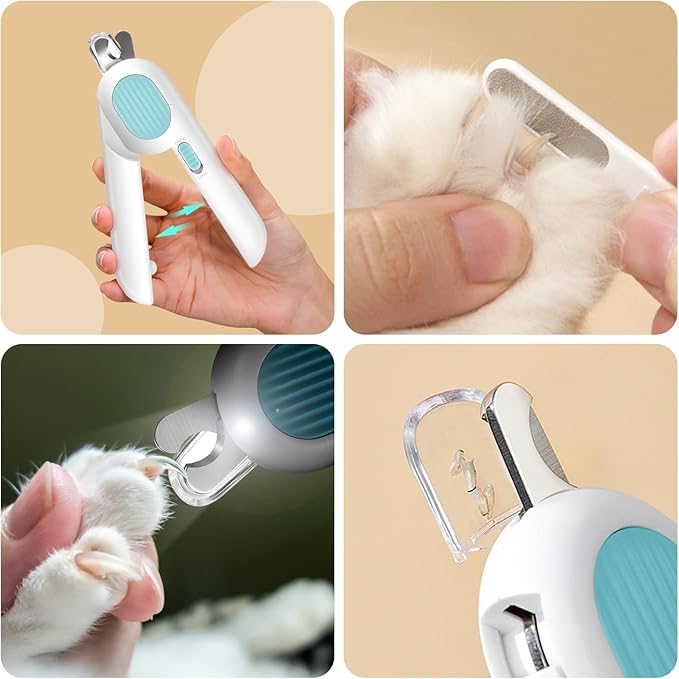 Odoland Cat Nail Clipper with LED Light and Nail File, Dog Claw Trimmer with Bright Light to Avoid Excessive Cutting - Pet Grooming Tool for Tiny Dog Cat Kitten Bunny Rabbit Blue