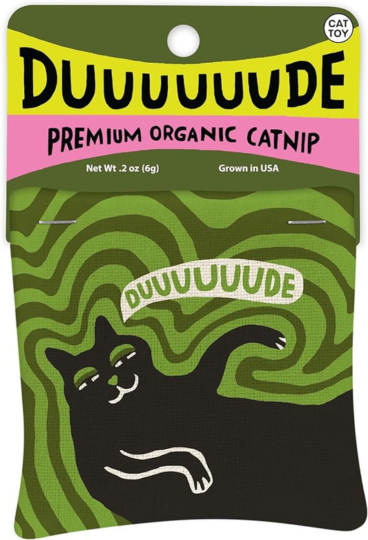 Blue Q Duuuuuuude Catnip Cat Toy. Premium Organic Catnip Grown in The USA, 100% Cotton Pouches, Kitty Graphics Sure to Delight Every Cat-Keeper.
