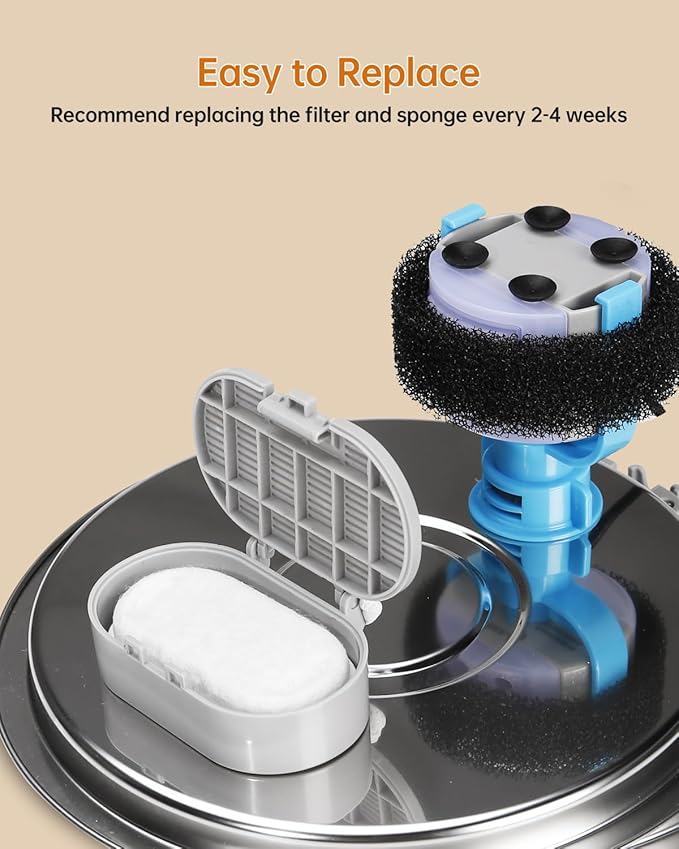 Cat Water Fountain Filter, Filters Replacement for 108Oz/3.2L&67Oz/2L&135Oz/4L Stainless Steel Pet Water Drinking Fountain, Dog Indoor Water Dispenser Fountain Carbon Filter (8 Filters & 8 Sponges)