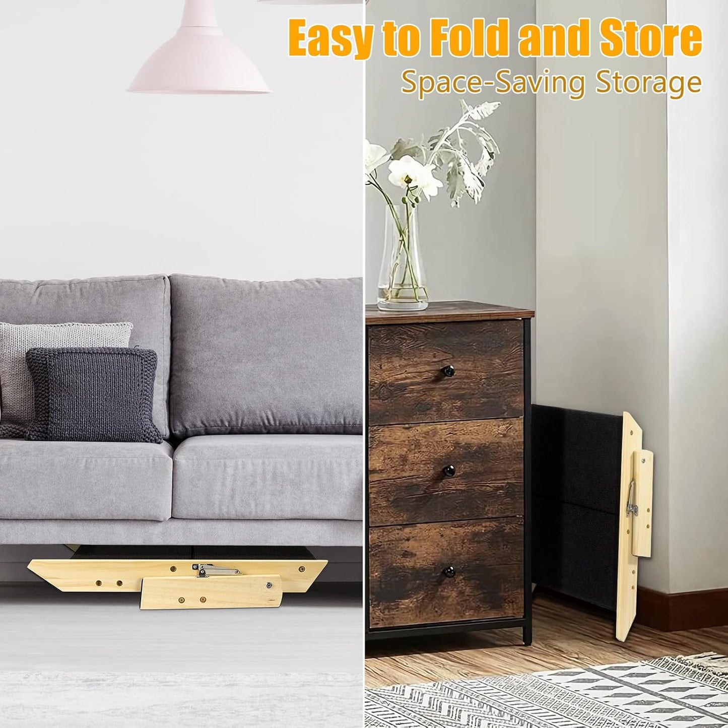 Foldable Dog Stairs/Ramp with 2 Steps - Durable Wooden Pet Stairs for Small, Medium, Large Dogs - Black (No Assembly Required)