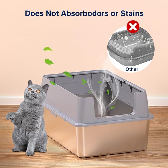 Stainless Steel Litter Box with lid,28" L x20 W XXL Extra Large Litter Boxes,Metal Litter Box with Hight Sides for Big Cats& Multiple Cats,Never Absorbs Odors, Anti-Urine Leakage, Easy Cleaning