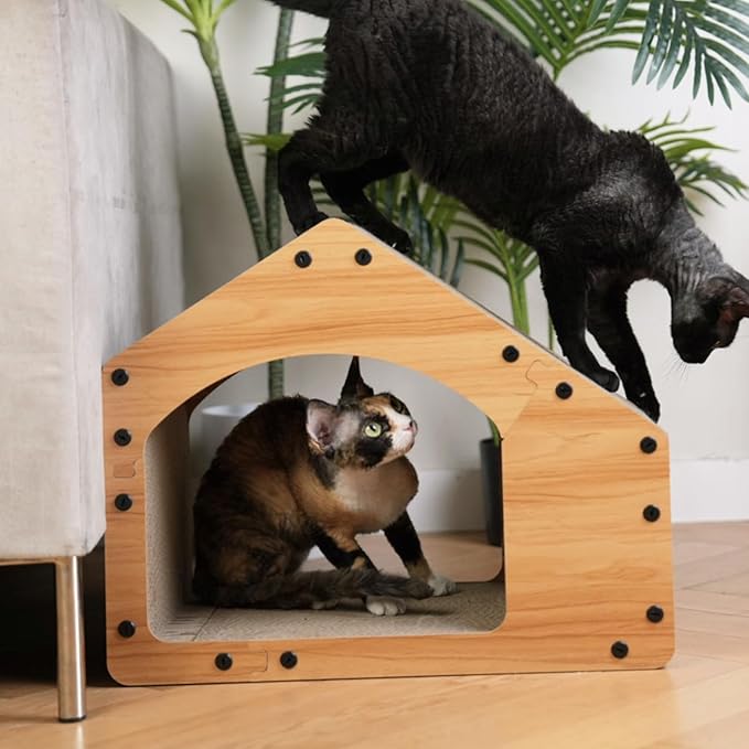 Nekosan Cat Scratcher House, Large Cardboard Cat Scratcher, Vertical Cat Scratcher, 19.3x10.6x15.7 inch Large, Cat Scratching Post for Indoor Cats, Cat Scracther Mansion