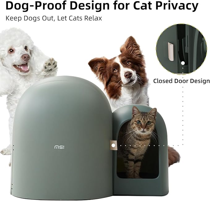 MS!MAKE SURE Cat Litter Box, Large Covered Hidden Dog Proof Closed Modern Cat Litter Box Furniture with Scoop, for Odor Control and Less Tracking, Easy to Clean,26.7"x19.6"19.6", Moss Green