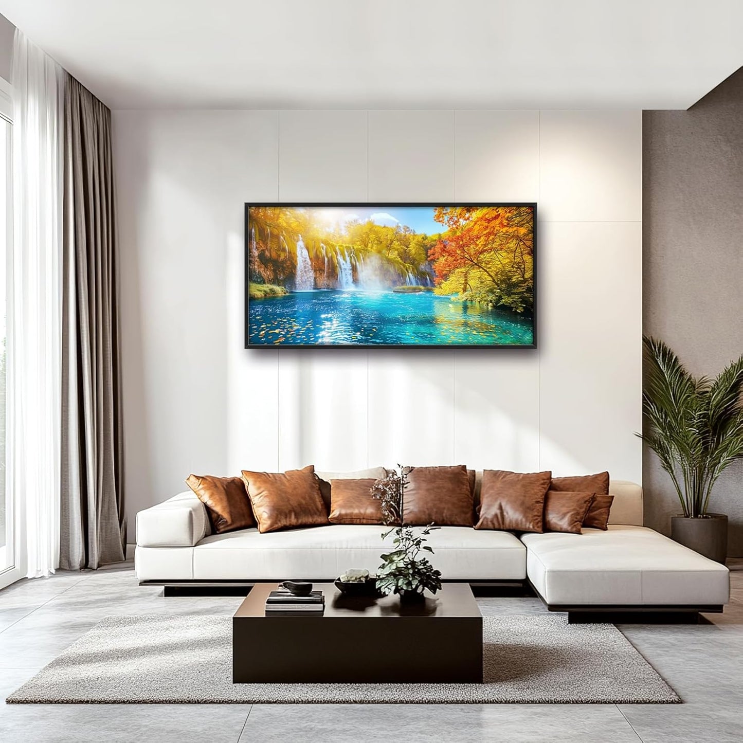 Extra Large Waterfall Lake Framed Wall Art for Living Room,Oversized Fall Autumn Tree Landscape Pictures Wall Decor,Nature Canvas Print Painting Modern Artwork Bedroom Office Bathroom 60L" x 30W"