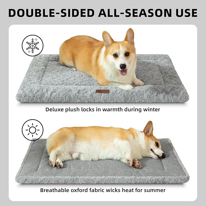 Fluffy Reversible Dog Bed Mat - Ultra Soft & Machine Washable Dog Crate Pad fit for Metal Kennel, Cozy Sleeping Mat, 47" x 29", Light Gray