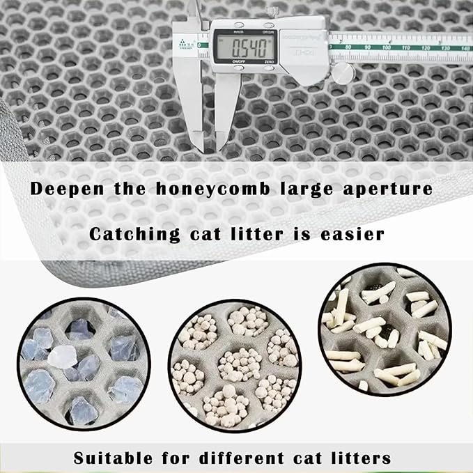 HCY&WLD Cat Litter Mat, Honeycomb Double Layer Cat Litter Trapping Mat, Waterproof Urine Proof Non-Slip, Scatter Control, Less Waste, Easier to Clean (Light Gray, 30" X 22")