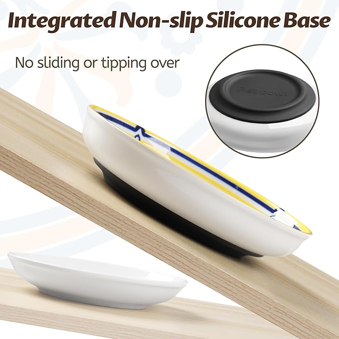 Cat Bowls, Non-Slip Ceramic Cat Food Bowl Set with Silicone Base, Whisker Friendly Cats Dishes, 6 Pack Cute Plates for Feeding Indoor Cats, Kitten, Small Dogs (Multi6, Deeper)