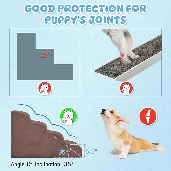 Dog Steps, 4-Step Dog Ramp and Steps for High Beds and Sofa, Non-Slip Pet Stairs, Removable and Easy to Clean Pet Stairs, Coffee