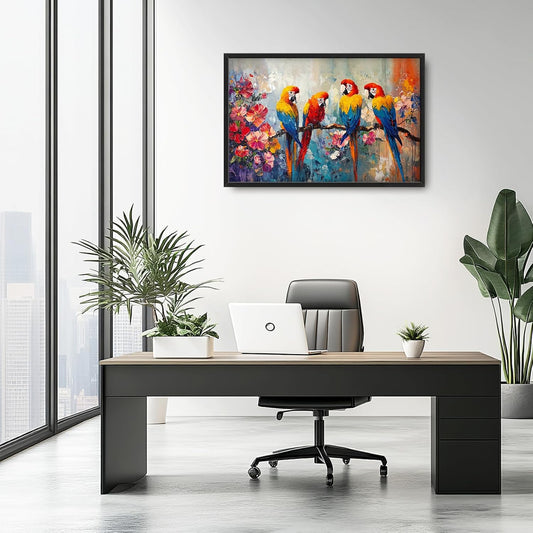 Extra Large Framed Parrot Bird Wall Art,Oversized Abstract Colorful Parrots Flower Wall Decor Pictures for Living Room,Canvas Print Painting Modern Artwork Bedroom Office Bathroom Home Decor 36L x24W