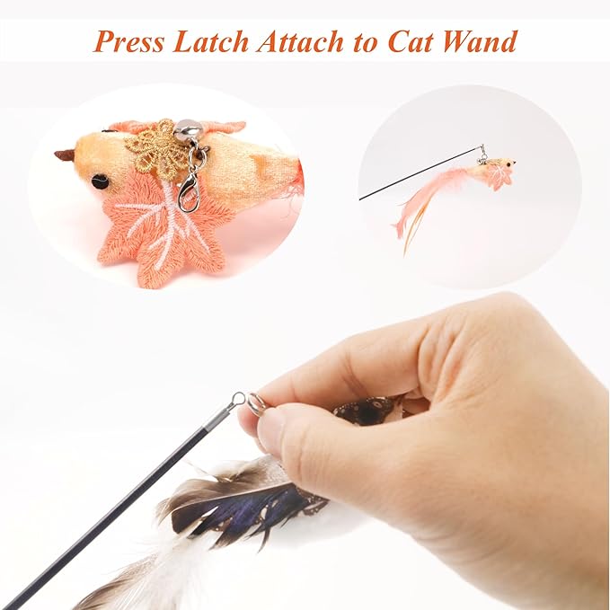 6 PCS Realistic Bird Cat Wand Attachment Toys–Handcrafted Feather Toys for Interactive Indoor Play–Engaging Cat Accessories Ideal for Wands Toy Refill & Home Décor