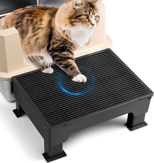 Adjustable Cat Litter Box Step Ramp, Elevated Cat Step Stair for Litter Box with Base, Filter Function, Non-Slip, Easy-to-Clean Pet Toilet Ramp Pedal for Kittens, Old Cats (Black)