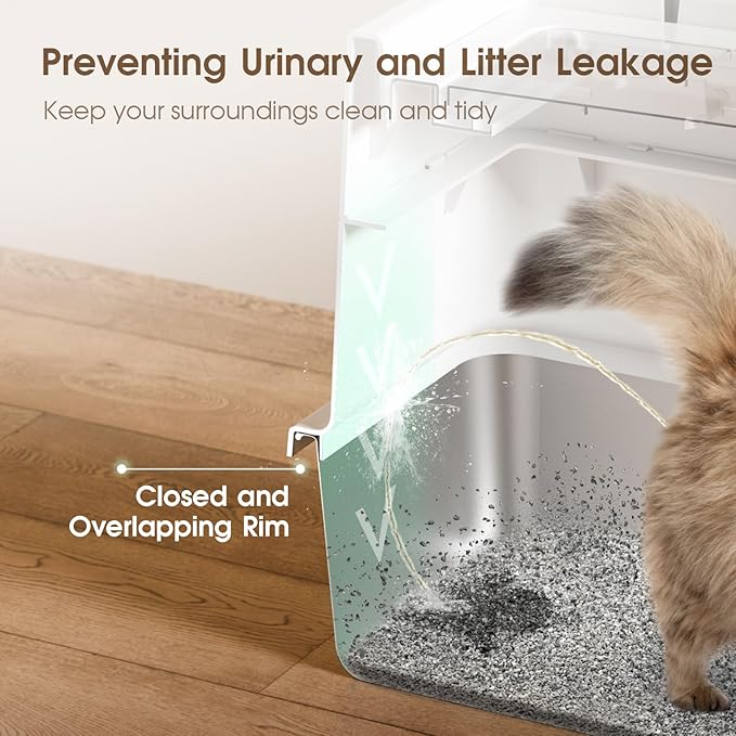 COURPAL® Stainless Steel Cat Litter Box with Lid - XL Large Enclosed/Open Litter Box with Anti Leakage Enclosure - Odor Free Hooded Litter Tray - Metal Covered Litter Pan Non-Stick Easy to Clean