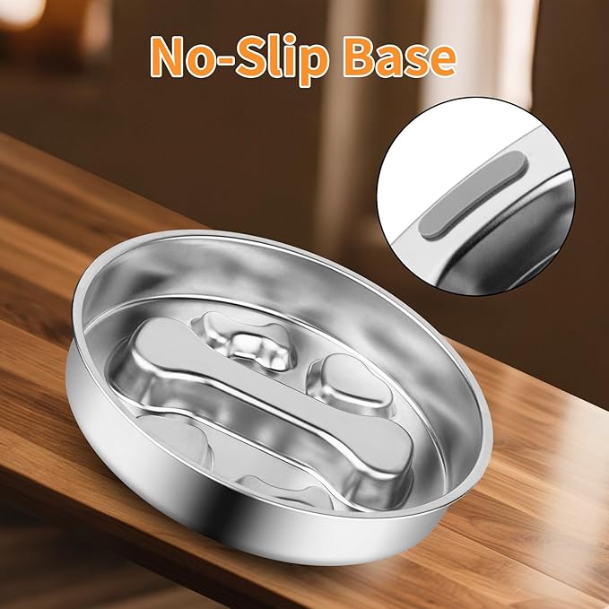 Slow Feeder Dog Bowl - 2 Cups Stainless Steel Dog Slow Feeder Food Bowl, Metal Non-Slip Lick Plate,Puppy or Cat Food Holder,Pet Supplies,Puzzle Maze Dish for Small & Medium Sized Breeds