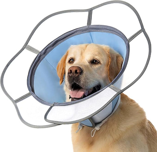 Soft Dog Cone Collar After Surgery Recovery,Adjustable E-Collar with Removable Shield,Lightweight,Breathable Anti-Licking Protective Cone for Large,Medium,Small Pets (Blue, XL (Neck:17''-22''))