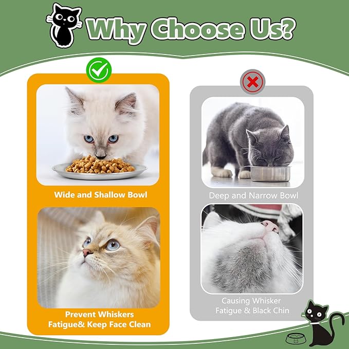 8-Pack Stainless Steel Cat Food Bowls – Shallow Whisker-Friendly Non-Slip Silicone Base,Easy to Clean Indoor Feeding Dishes(6.7")