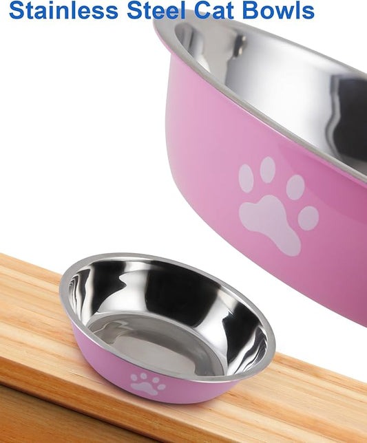 6 PCS Stainless Steel Cat Bowls, Non-Slip Stainless Cats Food Bowl Metal Cat Dishes Whisker Fatigue Kitten Plates Shallow Wide Kitten Bowls, 5.5” Whisker Friendly Food Dish
