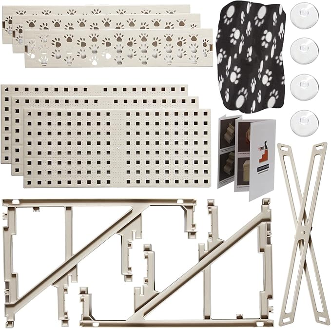 yofit Doggy Steps - Non-Slip 3 Steps Pet Stairs for Cats and Dogs, Foldable Plastic with Washable Carpet Holds Up to 50 lbs (Dark)