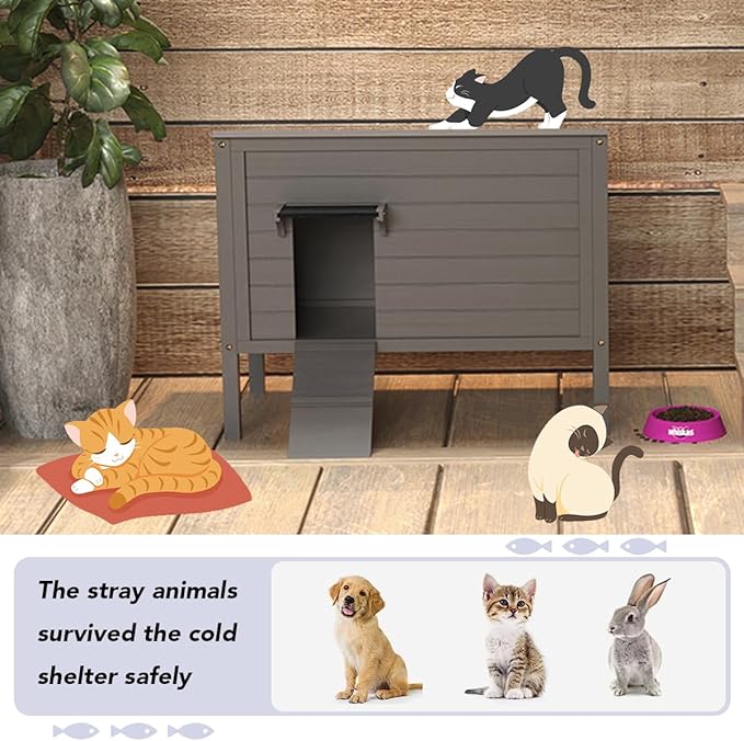 WAYTRIM Outdoor Cat House, Large Feral Outdoor Cat Shelter Insulated Weatherproof with Mat and Hidden Stair All-Round Wood for Multiple Cats 34.5" L*21.5" W*27.2" H