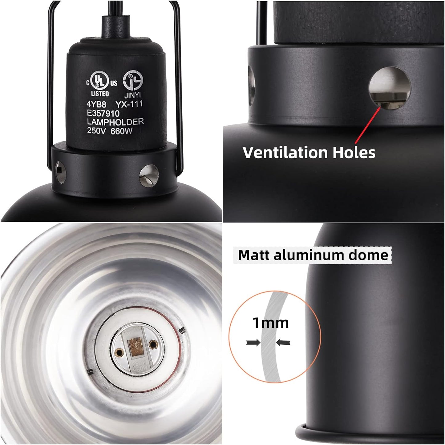 DXOPHIEX 5.5inch Deep Dome Reptile Heat Lamp Reptile Light Fixture UVB Light Fixture Max 100W for Bearded Dragon, Turtles, Snake and Lizard Terrarium