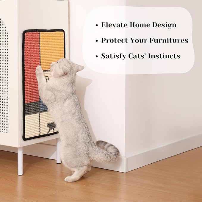 Sisal Cat Scratcher Post Mat (Use on Wall, Couch and Carpet), Shedding-Resistant Scratching Surface - 21.7x13 with Adhesives, Pads and Twist Pins (Meowdrian)