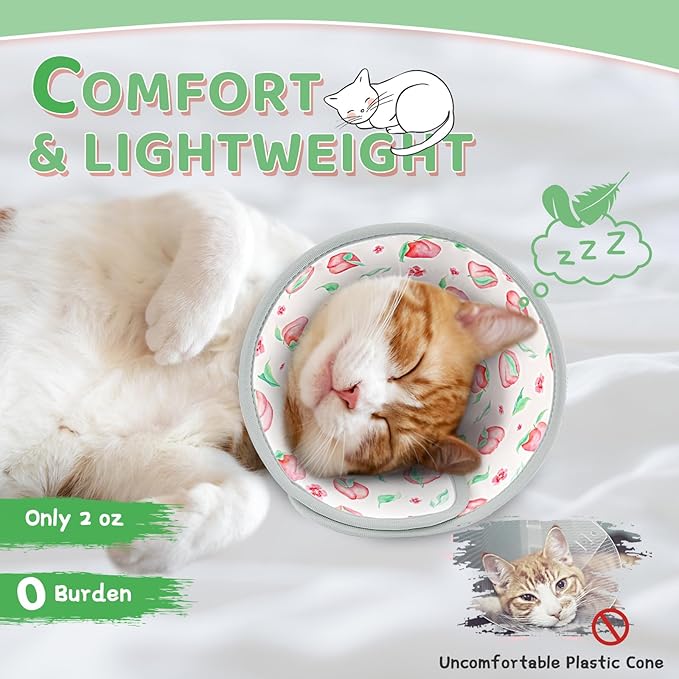 Cat Cone Collar Soft to Stop Licking, Adjustable, Foldable Lightweight Kitten Cones After Surgery Recovery for Cats & Kittens, Cat Cone Alternative (PinkWhite, M)