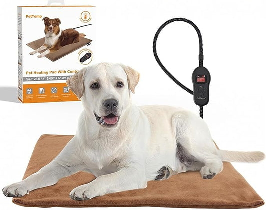 Upgraded Pet Heating Pad, 5 Adjustable Temperature & Timer, Electric Heated Dog Cat Bed for Winter, Auto Power-Off, Waterproof Chew-Resistant (L:26'' x 20'')