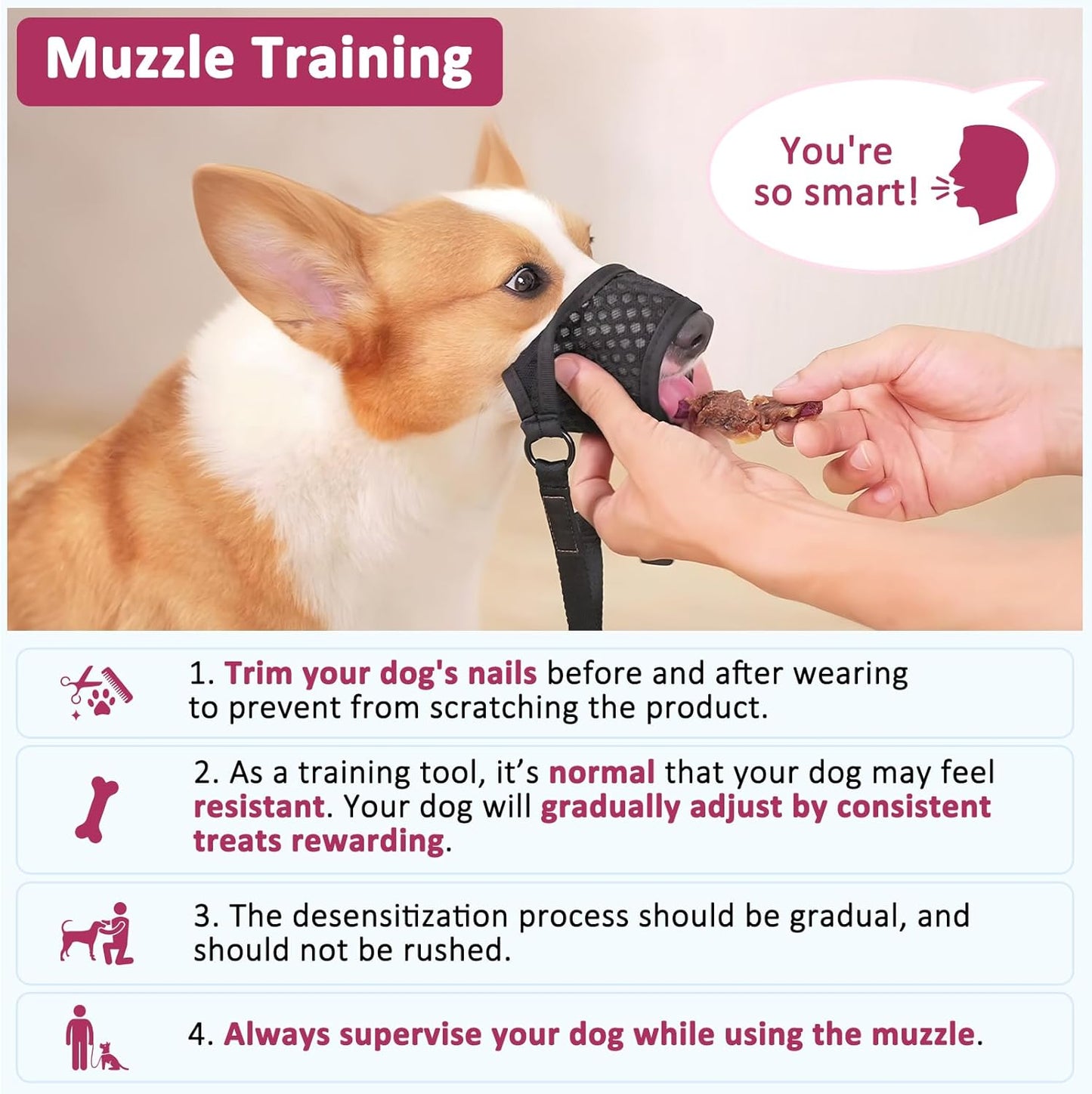 LUCKYPAW Soft Muzzle for Medium Large Sized Dogs Beagle Labrador German Shepherd, Dog Muzzle to Prevent Biting Chewing, Adjustable Breathable Mouth Guard for Grooming Walking Training(Hot Pink, L)