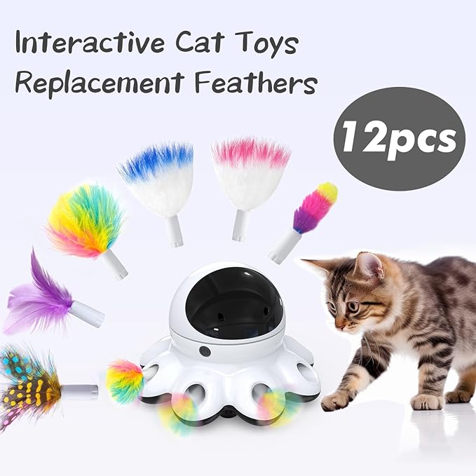 ORSDA 12Pcs Interchangeable Attachments Cat Feather Toys Replaceable Feathers and Fluffy Toy Accessories