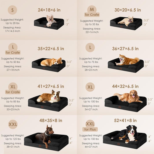 EHEYCIGA Orthopedic Dog Bed for Small Dogs, Waterproof Memory Foam Small Dog Beds with Sides, Non-Slip Bottom and Egg-Crate Foam Medium Pet Couch Bed with Washable Removable Cover, Black