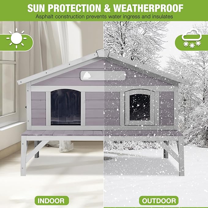 GUTINNEEN Large Outdoor Cat House Insulated Weatherproof Feral Cat Shelter with 100% Insulated Liner, Elevated Base, and Escape Doors for Cats in Winter
