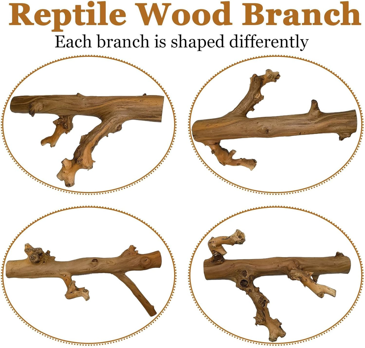 kathson 2PCS Snake Climbing Branch,Reptile Wood Branches Decor, Lizard Natural Polished Wood Climb Accessories,Reptiles Habitat Tank Tree Trunk Decorations for Bearded Dragon Geckos Chameleons Frog