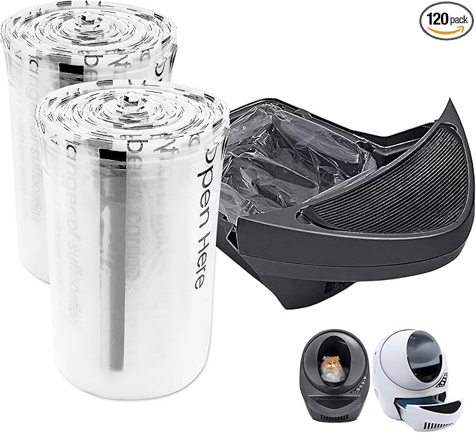 Replacement Waste Drawer Liners Compatible with Litter Bag Robot 3 4, 120 Count Waste Bags, 9-11 Gallons