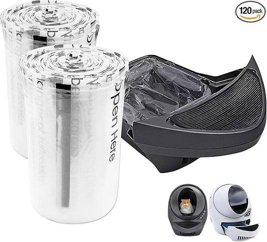 Replacement Waste Drawer Liners Compatible with Litter Bag Robot 3 4, 120 Count Waste Bags, 9-11 Gallons