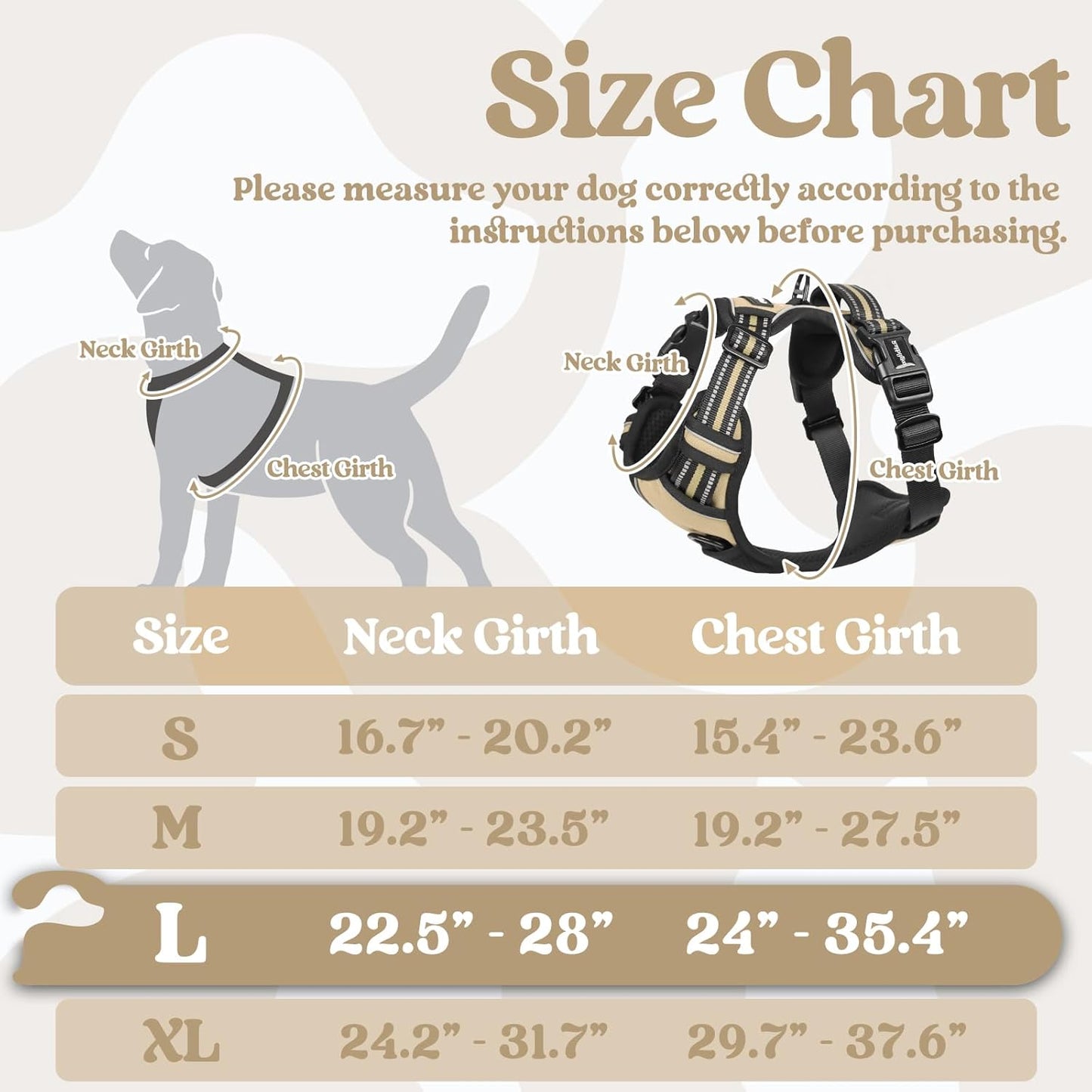 rabbitgoo Dog Harness for Large, No Pull Pet Harness with 3 Buckles, Adjustable Soft Padded Vest with Control Handle, Walking Reflective Pet Vest for Large Dogs, Beige, L