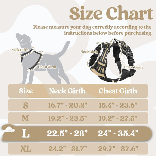 rabbitgoo Dog Harness for Large, No Pull Pet Harness with 3 Buckles, Adjustable Soft Padded Vest with Control Handle, Walking Reflective Pet Vest for Large Dogs, Beige, L