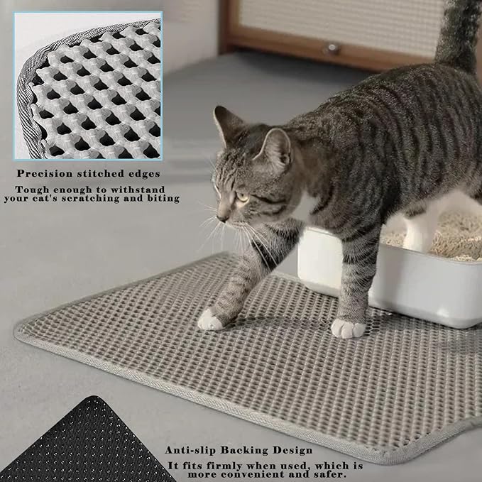 HCY&WLD Cat Litter Mat, Honeycomb Double Layer Cat Litter Trapping Mat, Waterproof Urine Proof Non-Slip, Scatter Control, Less Waste, Easier to Clean (Light Gray, 30" X 22")