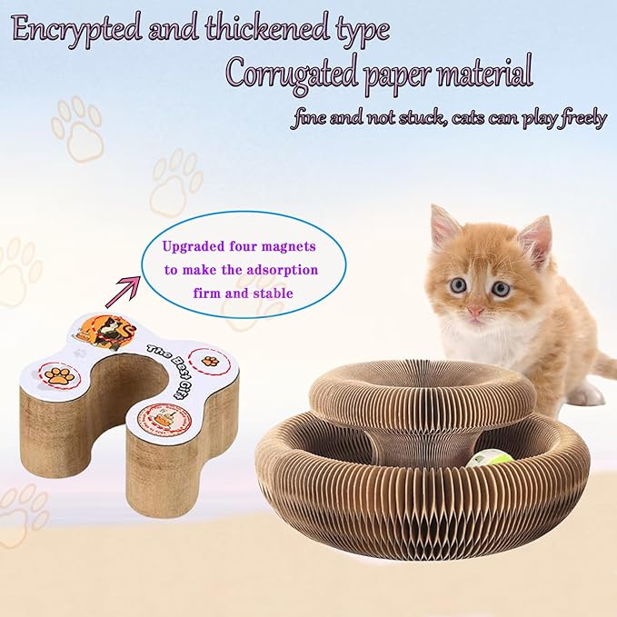 Kitty Curls Cat Toy Set, Magic Accordion Interactive Scratching Board with Bell Ball, Claw-Grinding Cat Scratching Board, Recyclable and Durable